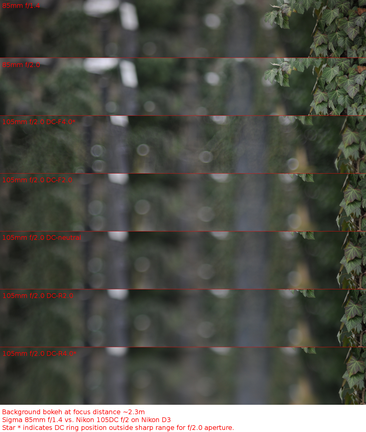 samples of Sigma 85/1.4 and Nikon 105DC
